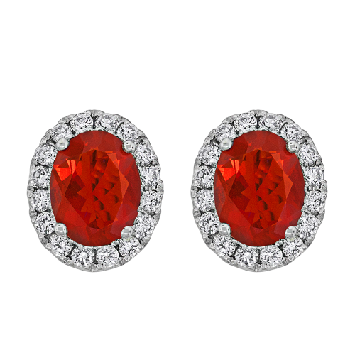 0.64CT DIAMOND 3.00CT FIREOPAL EARRING