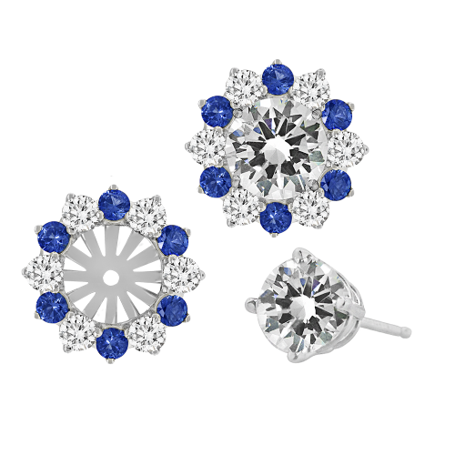 0.48CT DIAMOND 0.60CT SAPPHIRE EARRING JACKET (CENTERTO FIT 1.00CT EACH)