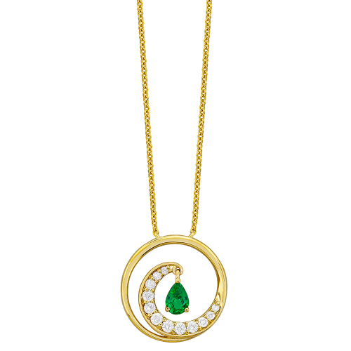0.33CT DIAMOND 0.45CT EMERALD PENDANT