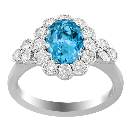 0.75CT DIAMOND 1.50CT AQUAMARINE RING