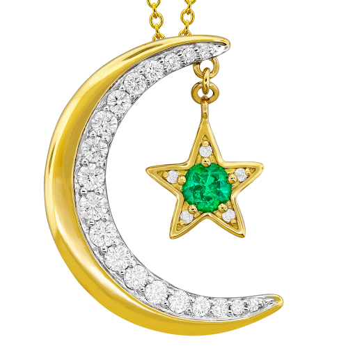 0.49CT DIAMOND 0.24CT EMERALD PENDANT