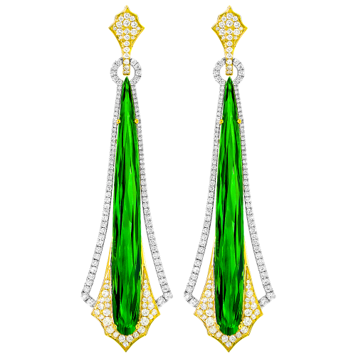 2.47 CT DIAMOND 24.90 CT GREEN TOURMALINE EARRING